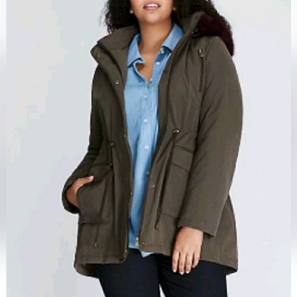 Plus Size 2x 18/20 Lane Bryant Green Winter Coat Parka Fur Lined Jacket Womens